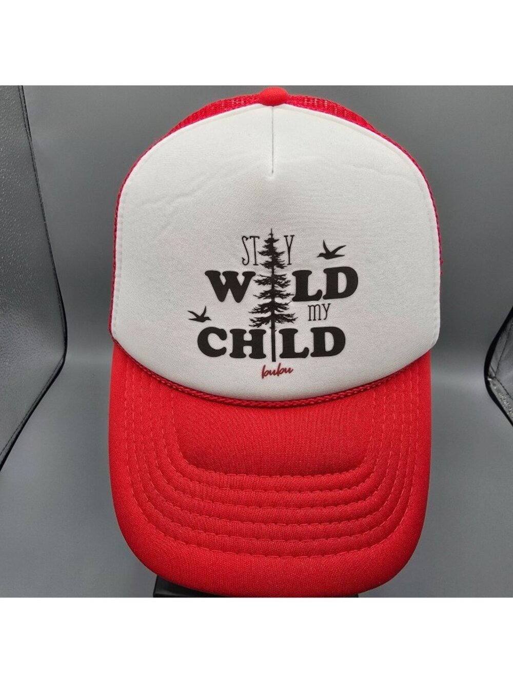 Bubu Stay Wild My Child Red & White Mesh Back Adjustable Kids' Trucker Hat